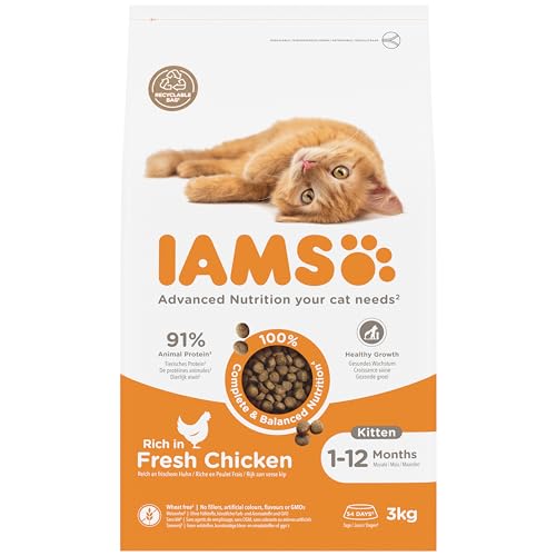 IAMS for Vitality Dry Kitten Food with Fresh Chicken, 3 kg, Packaging may vary