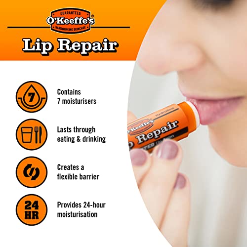 O'Keeffe's Lip Repair Unscented Lip Balm, 4.2g – For Extremely Dry, Cracked Lips   All-Day Moisture with 7 Moisturising Ingredients