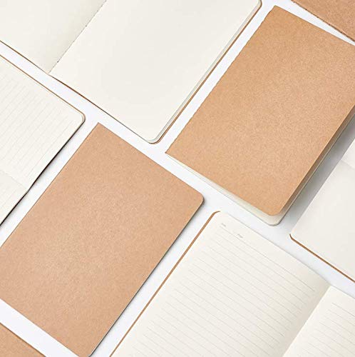 HERUIO Traveler's Notebook Set of 4 Planner Journals Refills: Blank/Dots/Lines/Squares Lined Paper, Kraft Brown Soft Cover -4.3 inches x 8.26 inches - (64 Lined Pages/32 Sheets) x 4