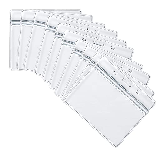 10 PCS Plastic Card Holder, Transparent Clear Horizontal Waterproof Name Tag Badge ID Card Holders ID Badge Card Plastic Wallets Pocket Holder Double Sided Badge Holders Lanyard Card Holder