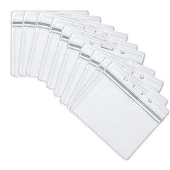 10 PCS Plastic Card Holder, Transparent Clear Horizontal Waterproof Name Tag Badge ID Card Holders ID Badge Card Plastic Wallets Pocket Holder Double Sided Badge Holders Lanyard Card Holder