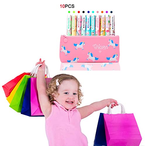 TOYESS Unicorn Pencil Case with 10 Colours Gel Pen Gift for Children Girls Age 3 4 5 6 7 8 9 10 Years Cute Flamingo Gel Pen Set for Girls Birthday Gift Pink