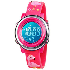 Bigmeda Kids Digital Watch, 3D Cartoon Sports Watch for 3-10 Year Boys Girls, Time Date Display, 7 Color Backlight, Stopwatch, Alarm Functions Kids Waterproof Wrist Watch (Flamingo)