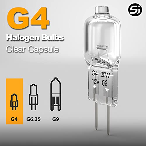 S&J G4 Halogen Light Bulbs 20W Clear Capsule 2 Pin Lamp Bulb Halogen Pin Base Warm White Dimmable 10 Pack (20 Watts)