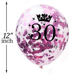 12 inch Happy Birthday Confetti Balloons Premium Quality Age Printed Balloons Birthday Party Decoration Themes Pack of 10 Pink colour 30th Birthday