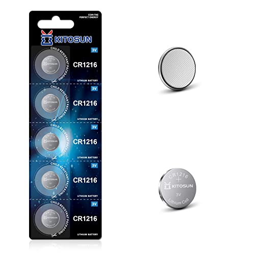 KITOSUN CR1216 3V Lithium Coin Watch Battery – 3 Volt CR 1216 Lithium Cell Button Batteries for Timex Watch Indiglo Wrist Car Key Fob Remote Control Thermometer Calculator (5 Pcs)