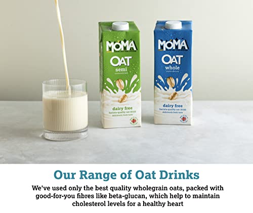 MOMA Oat Drink Semi - 6 x 1L - 1.2% Fat - Our Lightest Option - Fully-Foamable Dairy Free Milk with calcium & vitamins - 100% Plant Based Vegan - Perfect for Tea & Cereal - No Added Sugar - Made in UK