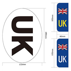 BEEWAY UK Car Stickers for Europe - 2x UK Oval and 4x Number Plate Stickers - Gloss Laminated, Self-adhesive Vinyl Sticker for Cars, Vans, Trucks Driving in European after Brexit GB