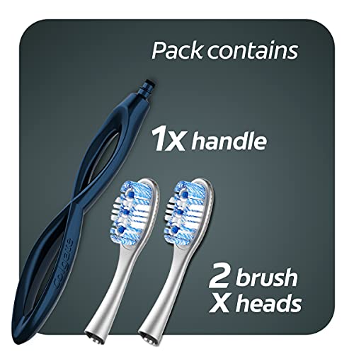 Colgate Link Manual Toothbrush Whitening Starter Kit Including 1 Premium Aluminium Handle & 2 Whitening Replacement Brush Heads Medium, Navy, Stain Removing Technology, 80% Less Plastic