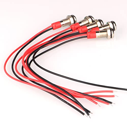 Gebildet 5pcs 6mm 3V-4.5V-5V-6V-7.5V-9VDC Waterproof Signal Lamp with Wire, LED Metal Indicator Light Energy Saving(Red)