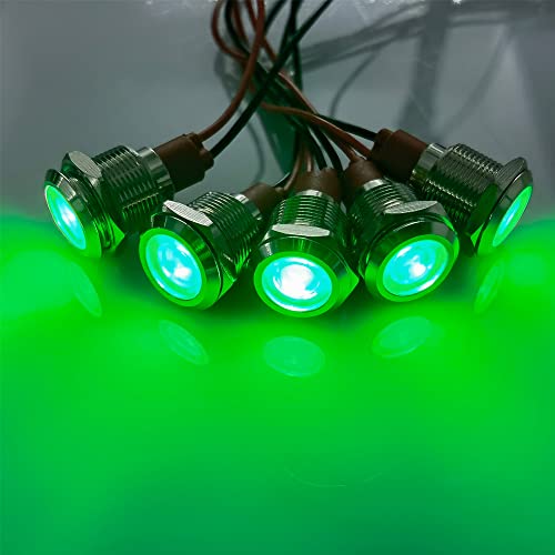 Gebildet 5pcs 12mm 12/24V DC LED Metal Indicator Light Waterproof Signal Lamp Pilot Dash Directional Car Truck Boat with Wire(Green)