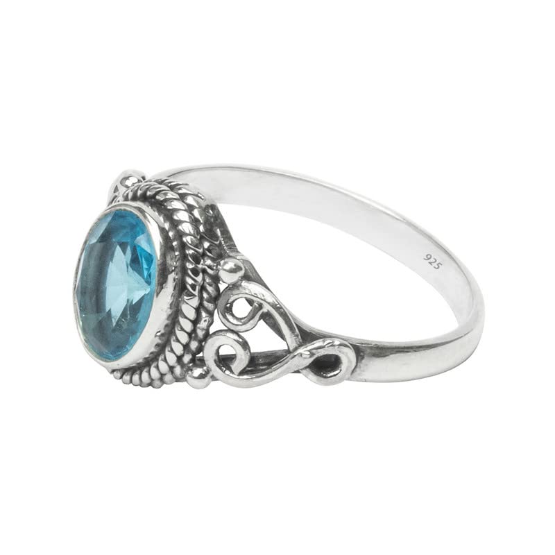 Blue Topaz Stone Ring 925 Sterling Silver Statement Ring For Women Size UK T Natural Gemstone Ring Handmade Ring Christmas Gifts Ring Jewelry