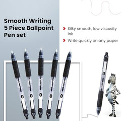 ZEBRA Pen Z Grip Smooth Black Ballpoint Pens, Comfortable ZEBRA Pens With Pocket Clip, Retractable Ballpoint, Reliable Black Biro Pens Multipack For Everyday Use - Medium Point, 5pk