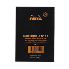 RHODIA 122009C - Stapled Notepad N°12 Black - 8.5x12 cm - Small Squares - 80 Detachable Sheets - White Clairefontaine Paper 80 g/m - Soft and Resistant Coated Card Cover - Basics