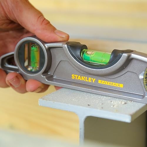 STANLEY FATMAX XTREME Torpedo Level Heavy Duty Aluminium Body and Magnetic Base Including 3 Reversible Vials 0-43-609, Grey/White, 25cm