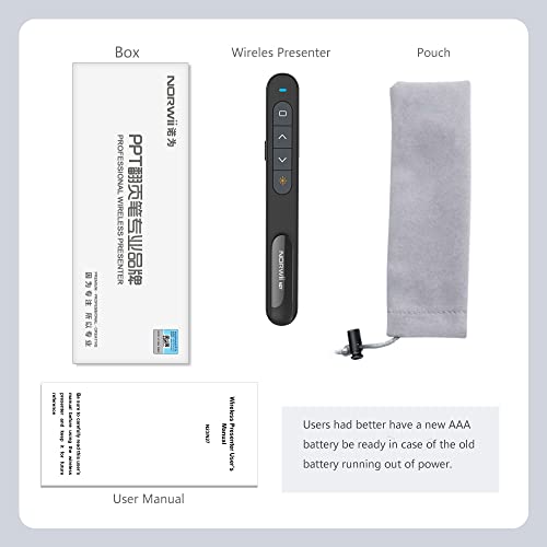 NORWII N27 Red Laser Pointer Presentation Clicker 100M, 2.4GHz Hyperlink Volume Wireless Presenter Remote PowerPoint Clicker for Presentation Computer Laptop Mac