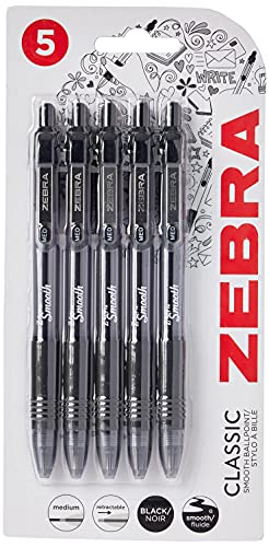 ZEBRA Pen Z Grip Smooth Black Ballpoint Pens, Comfortable ZEBRA Pens With Pocket Clip, Retractable Ballpoint, Reliable Black Biro Pens Multipack For Everyday Use - Medium Point, 5pk