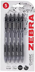 ZEBRA Pen Z Grip Smooth Black Ballpoint Pens, Comfortable ZEBRA Pens With Pocket Clip, Retractable Ballpoint, Reliable Black Biro Pens Multipack For Everyday Use - Medium Point, 5pk