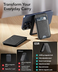 ESR Magnetic Wallet (HaloLock), Compatible with MagSafe Wallet, iPhone Wallet with Adjustable Stand, for iPhone 15/14/13/12 Series, Not for iPhone 13/12 Mini, 3 Card Holder, Vegan Leather, Black