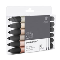 Winsor & Newton, Promarker, Skin Tones I, Set of 6, Alcohol Based Dual Tip Markers