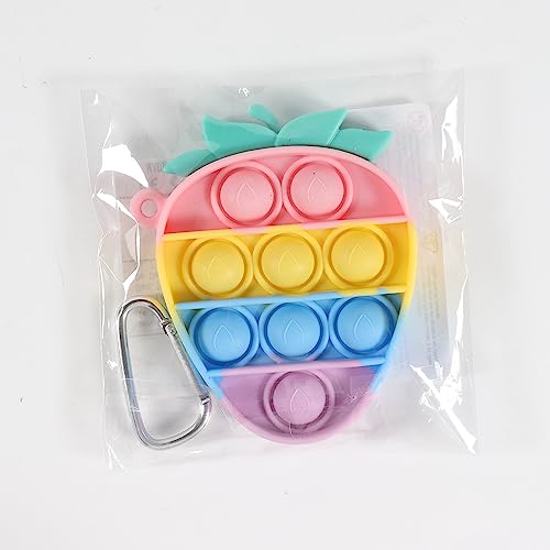 Push Pop Bubble Sensory Fidget Toy, Strawberry Pop It Popping Bubble Fidget Toy, Keyring, Popper Autism Special Needs Stress Reliever Silicone Anxiety Reliever Toy Poppet Toy for Girl Kids & Adults