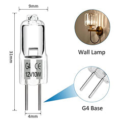 G4 Halogen Bulbs 10W 12V, G4 Dimmable Halogen Light Bulbs Warm White 2700K, 2 Pin G4 Halogen Light Bulb Clear Capsule Lamp Bulbs for Cooking Lighting, Crystal Chandeliers, Track Lighting, Pack of 10