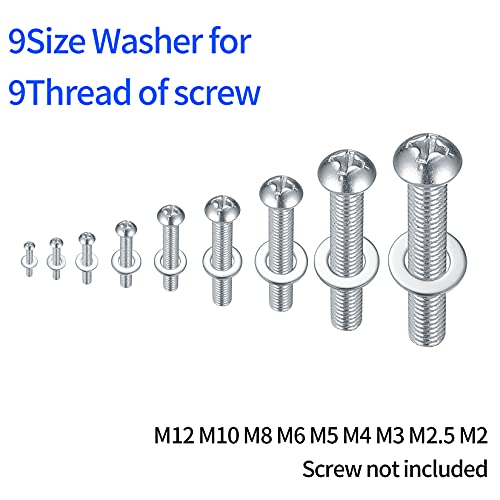 684 Pcs Flat Washer, Stainless Steel Lock Washer Spacers, Assorted Metal Washers Assortment for Home Decoration, Factories Repair Construction - M2/M2.5/M3/M4/M5/M6/M8/M10/M12