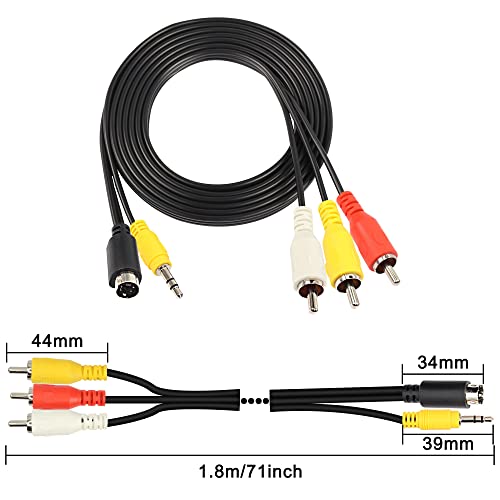 XMSJSIY 4Pin S-Video with 3.5mm 1/8 inches TRS Male to 3 RCA Male Composite Adapter Converter Video Cable - 1.8M