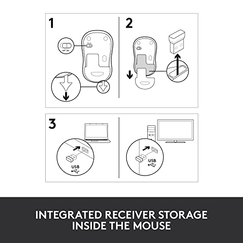 Logitech M185 Wireless Mouse, 2.4GHz with USB Mini Receiver, 12-Month Battery Life, 1000 DPI Optical Tracking, Ambidextrous, Compatible with PC, Mac, Laptop - Grey