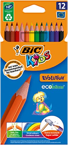 BIC Kids Evolution Coloured Pencils, Vivid Colouring Pencils, Easy to Sharpen, Extra Resistant BIC Pencils, School Supplies, 12 Pack