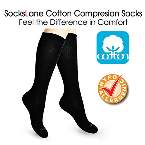 SocksLane Cotton Compression Socks for Women & Men. 15-20 mmHg Support Knee-High