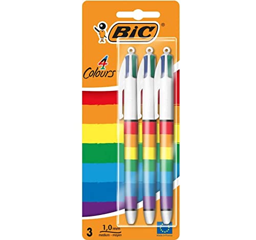 rainbow BIC 4 colours in 1 retractable ball pen pack of 3