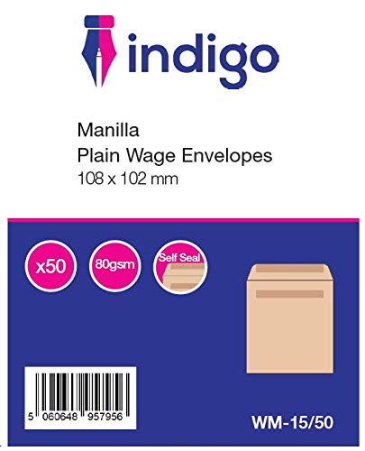 Indigo Plain Wage Pay Money Brown Manilla Envelopes (50)