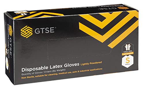 GTSE Box of 100 Latex Gloves, Size Large (L), Lightly Powdered Disposable Gloves, White, Suitable for Medical Use, Automotive, Cleaning and Industrial