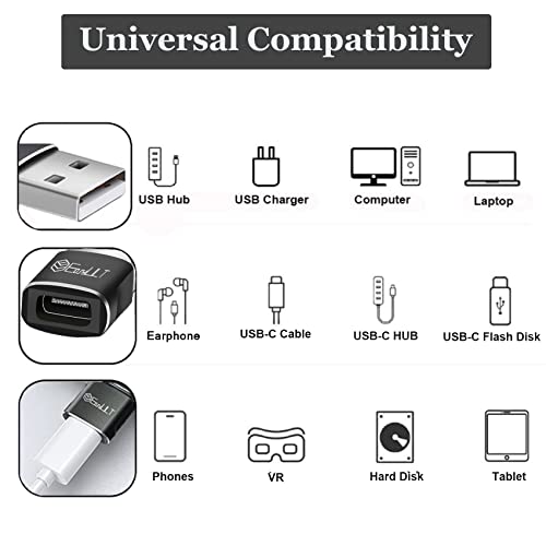 EasyULT USB C Female to USB Male Adapter, Type C to USB A Converter, USB Type C Adapter for Watch 8 7, Phone 12 13 14 15 Max Pro, SE, Samsung Galaxy S23 S22, Xiaomi y Otro USB C Device-Black