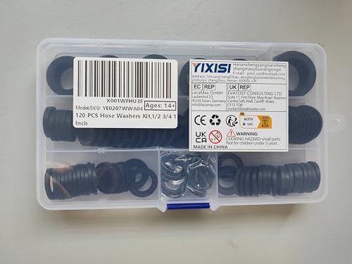 YIXISI 120 PCS Hose Washers Kit, Rubber Tap Seal Plumbing Gaskets, Seal O Ring Gasket, Shower Hose Rubber Washers, for 1/2 3/4 1 Inch Water Faucet Shower Garden Hose Connector