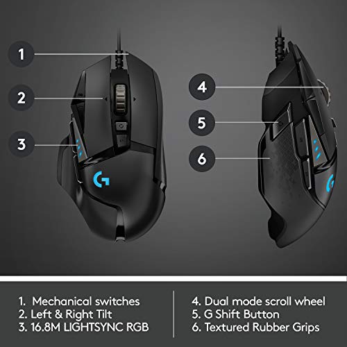 Logitech G G502 HERO High Performance Wired Gaming Mouse, HERO 25K Sensor, 25,600 DPI, RGB, Adjustable Weights, 11 Programmable Buttons, On-Board Memory, PC/Mac - Black