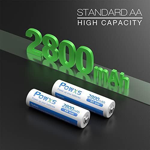 POWXS AA and AAA Rechargeable Batteries Set - 8 Pack Rechargeable Battery, High Capacity 2800mAh AA x 4 and 1100mAh AAA x 4 Ni-MH 1.2v Pre-Charged Batteries