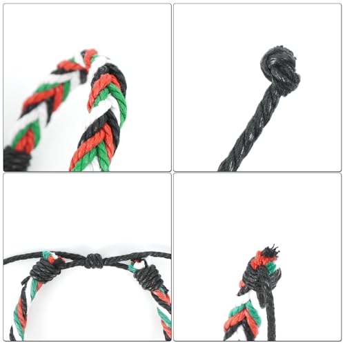 hnhesn 2 Pack Palestine Style Handmade Bracelets Adjustable Palestinian Gaza Flag Rope Wrap Bangles String Thread Wristbands for Men Women