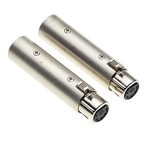 XLR 3 to 5 Pin, Pack of 2 - DMX Adapter, 3 Pole Male Plug to 5 Pole Female Socket Converter, Joiner, Extender for Audio and SLR Cameras Cables Cords