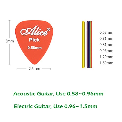 Guitar Picks, 60 Pcs Guitar Plectrums for Your Electric Acoustic or Bass Guitar Plectrum Pick Including 0.58mm 0.71mm 0.81mm 0.96mm 1.2mm 1.5mm