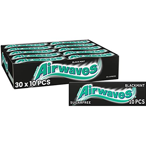 Airwaves Black Mint Sugarfree Chewing Gum, with Menthol Freshness, 30 Packs of 10 Pieces