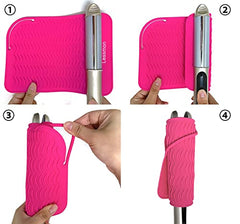 Flat Iron Travel Mat, Curling Iron Counter Protector with Heat Resistant Glove for Curling Irons, Hair Straightener, Flat Irons and Hair Styling Tools, 9” x 6.5”, Pink by Lessmon