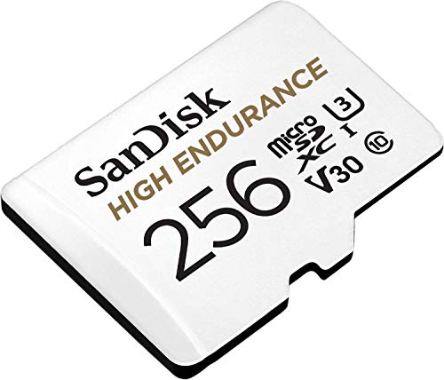 SanDisk 256GB High Endurance microSDXC card for IP cams & dash cams and SD adapter up to 20,000 Hours Full HD / 4K videos up to 100 MB/s UHS-I Class 10 U3 V30