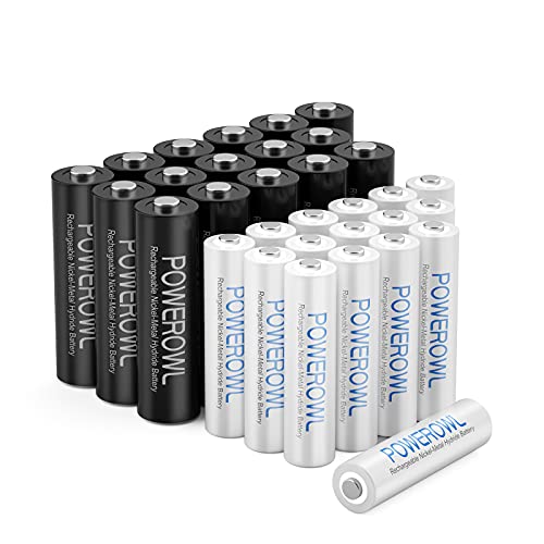 Powerowl Pack of 32 AA AAA Rechargeable Batteries, High Capacity 16 AA 2800mAh & 16 AAA 1000mAh 1.2V NiMH Battery Low Self Discharge,Pre-Charged