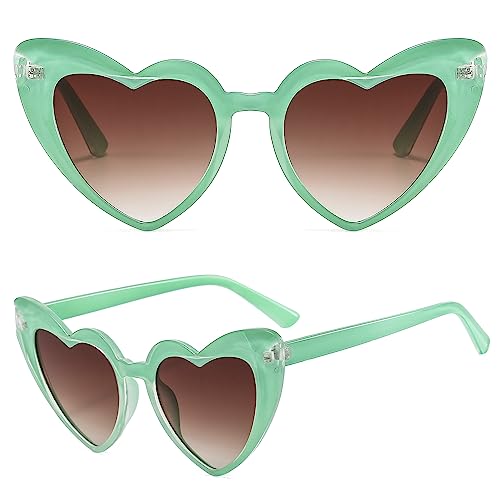 Alviller Love Heart Sunglasses for Women, Fashion Vintage Eyeglasses Cat Eye Style Eyewear Fancy Dress Accessories for Ladies Girls Summer Party Driving Shopping Traveling (Green)