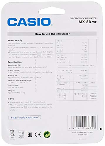 Casio MX-8B Desk Top Calculator, White