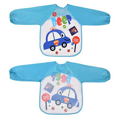 Vicloon Bibs with Sleeves, 4 Pcs Baby Waterproof Weaning Toddler Bib, Long Sleeve Bib Unisex Feeding Bibs Apron for Infant Toddler 6 Months to 3 Years Old