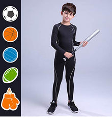 Coralup Kids Compression Sets Sport Base Layer Boys Thermal Underwear Suits Fitness Clothing 2PCS Black&Grey 12-13Years