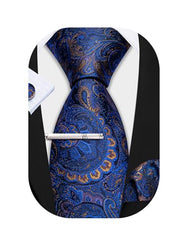 Barry.Wang Mens Tie Paisley Plaid Striped Floral Silky Necktie Pocket Square Cufflinks Clip Set Wedding Party Formal Business